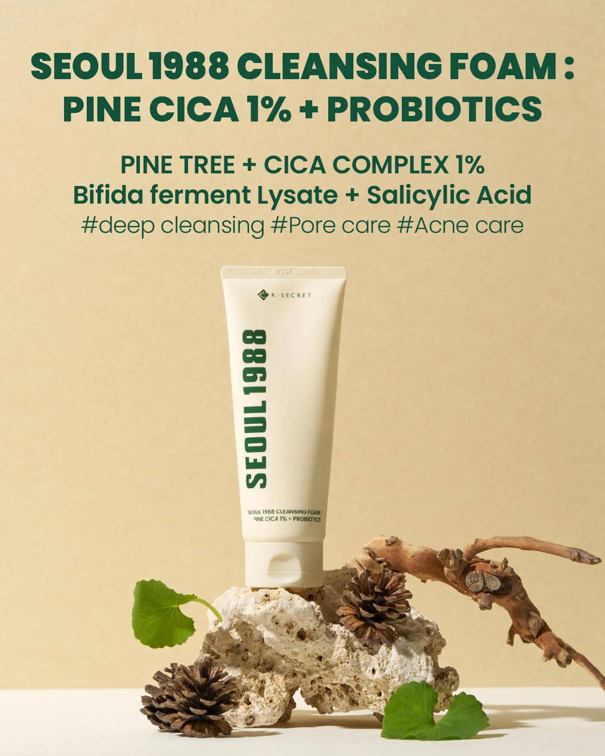 KSECRET Seoul 1988 Cleansing Foam: Pine Cica 1% + Probiotics 150mL - Image 5