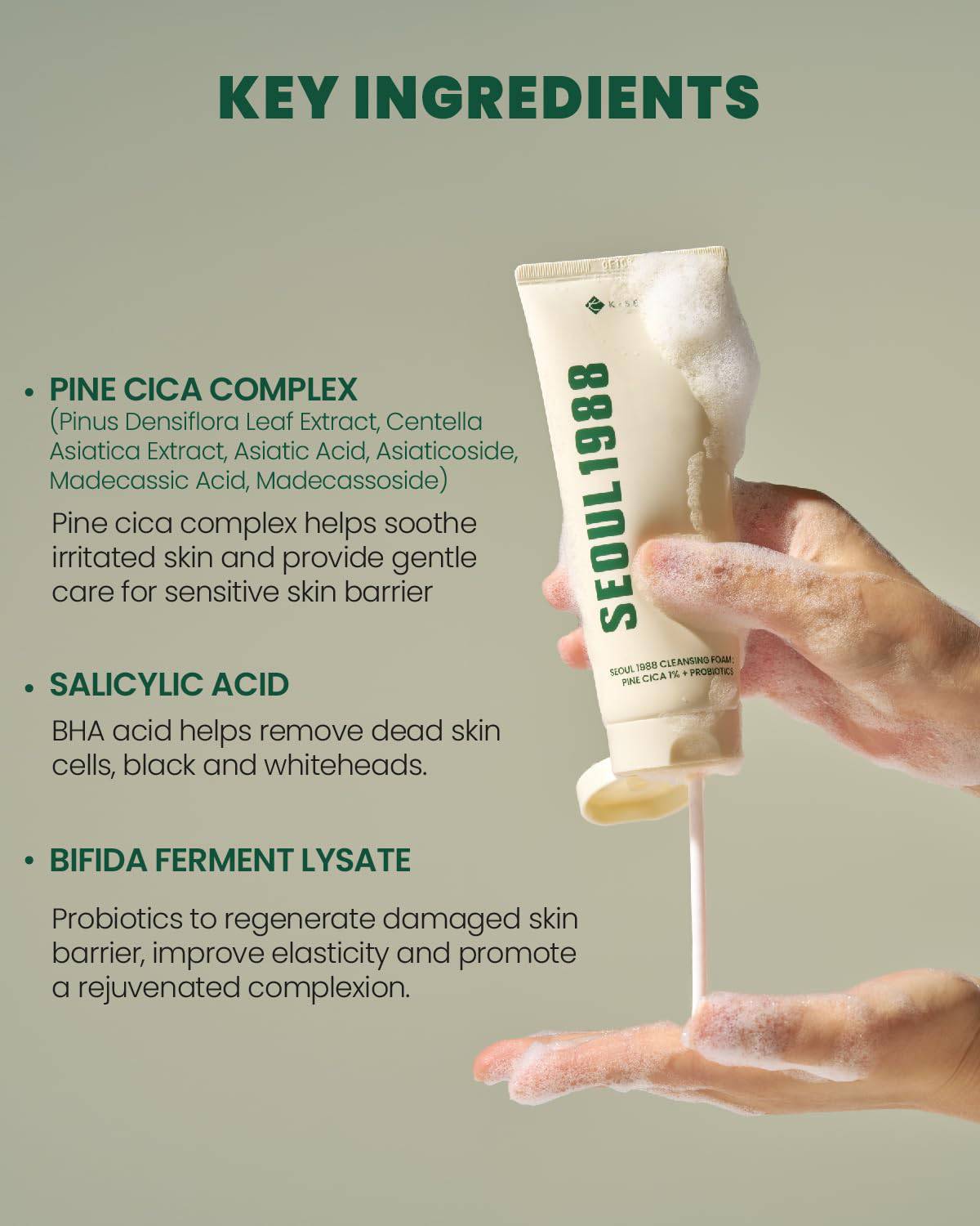KSECRET Seoul 1988 Cleansing Foam: Pine Cica 1% + Probiotics 150mL - Image 7