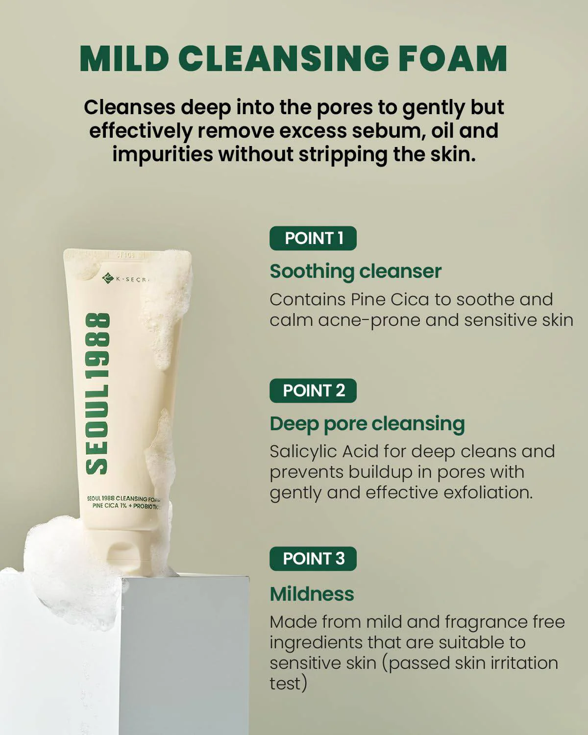KSECRET Seoul 1988 Cleansing Foam: Pine Cica 1% + Probiotics 150mL - Image 8